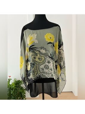 CITRON SANTA MONICA Silk Blouse Butterfly Sleeves Lightweight Flowy Sheer Chic